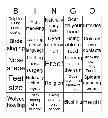 Traits Bingo Card