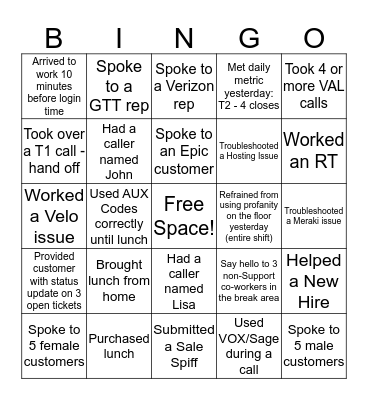 Tier 2 Bingo Card