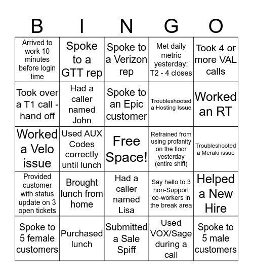 Tier 2 Bingo Card