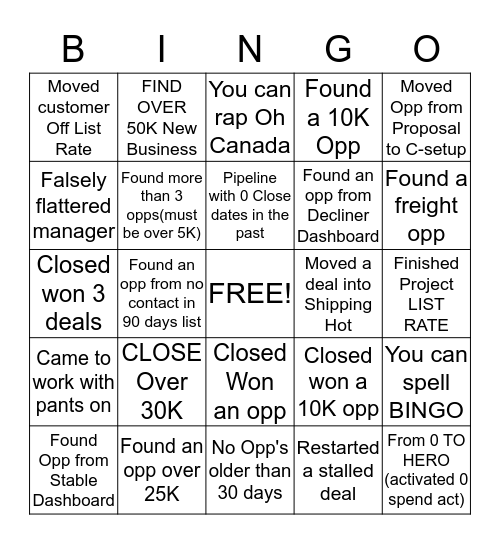 TAKEN CARE OF BIZNESS Bingo Card
