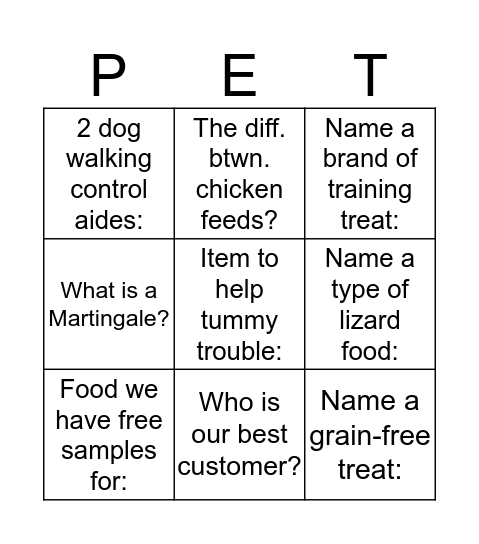 DREAMLAND PET BINGO! Bingo Card