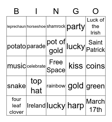 St. Patrick's Day Bingo Card