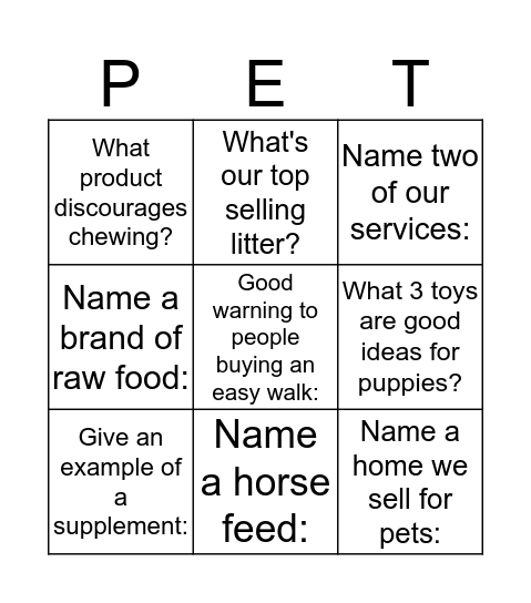 DREAMLAND PET BINGO! Bingo Card