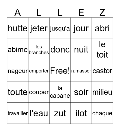 French II Semaine 18 Bingo Card