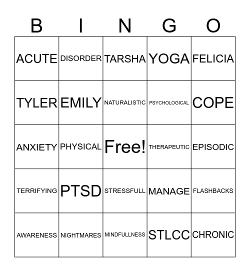 STRESS FREE Bingo Card