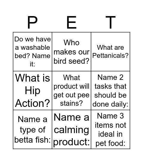 DREAMLAND PET BINGO! Bingo Card