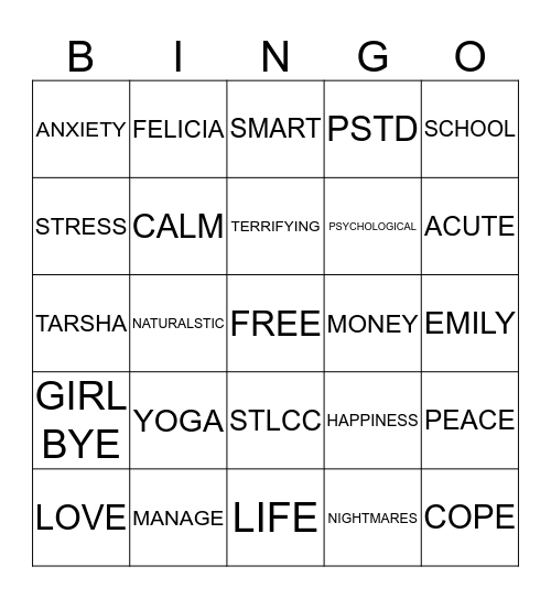 STRESS FREE Bingo Card