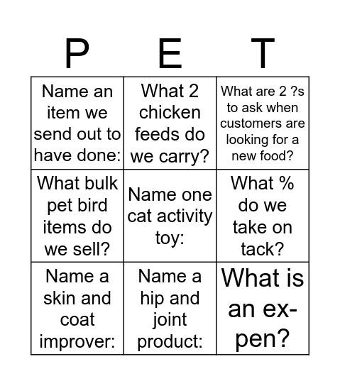DREAMLAND PET BINGO! Bingo Card