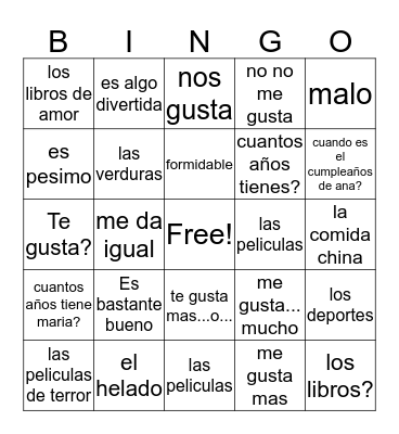 Untitled Bingo Card