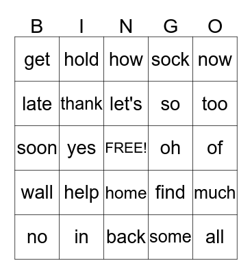 Sight Words Fall Bingo Card