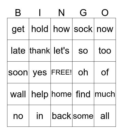 Sight Words Fall Bingo Card