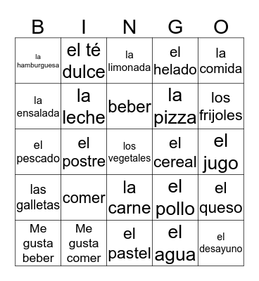 Food in Spanish Bingo Card