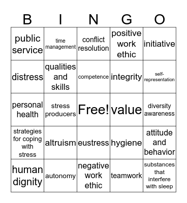 Professionalism Concepts Bingo Card