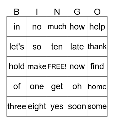Sight Words Fall Bingo Card