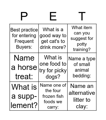 DREAMLAND PET BINGO! Bingo Card