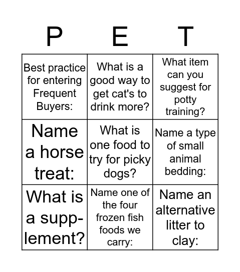 DREAMLAND PET BINGO! Bingo Card