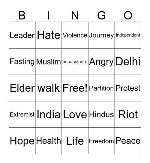 Ghandi Bingo Card