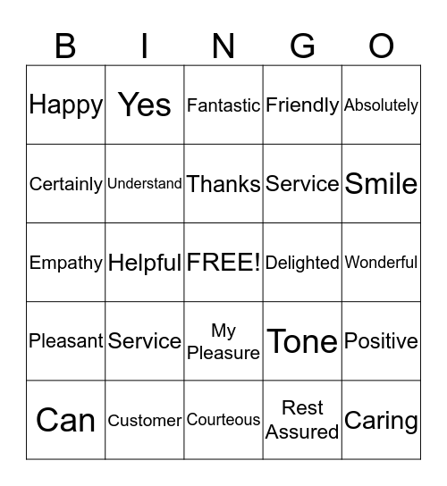 Customer Service Bingo Card