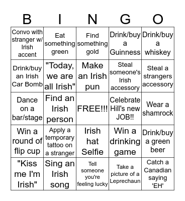 IRISH I WAS SOBER Bingo Card