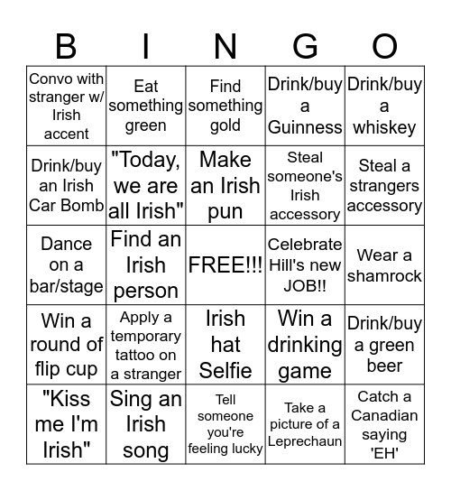 IRISH I WAS SOBER Bingo Card