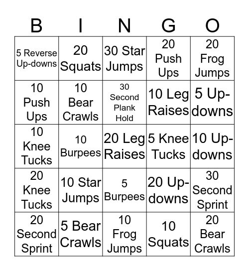 Teamfitness Bingo Card
