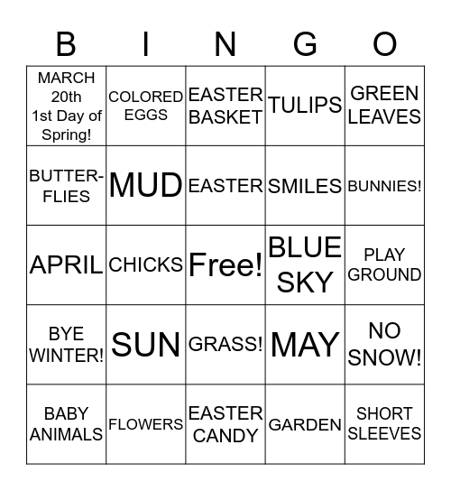 SPRING Bingo Card