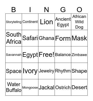 African Art Bingo Card