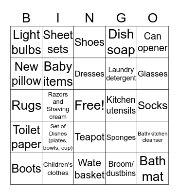 Clothing Drive Bingo!! Bingo Card