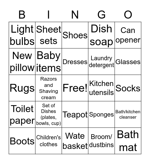 Clothing Drive Bingo!! Bingo Card