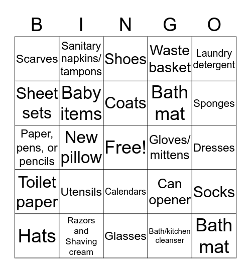 Clothing Drive Bingo!! Bingo Card