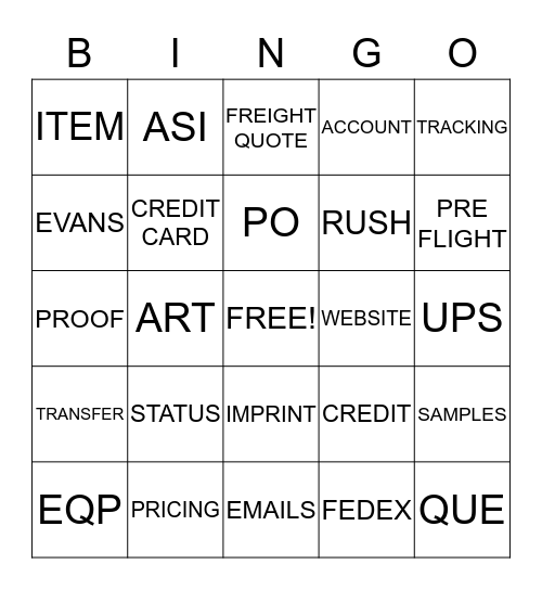 Evans Customer Service Week Bingo Card