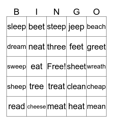 Vowel Teams  ee and ea Bingo Card