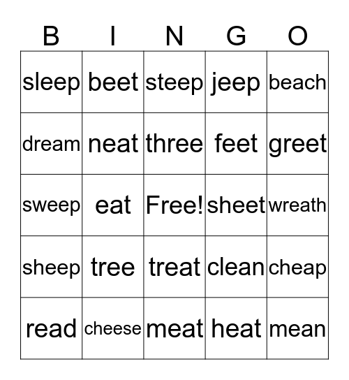 Vowel Teams  ee and ea Bingo Card