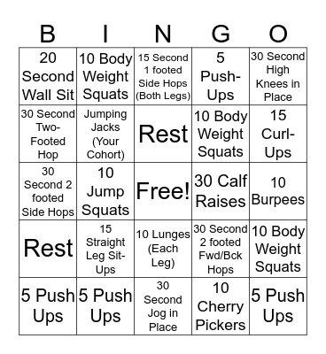 Fitness Bingo Card