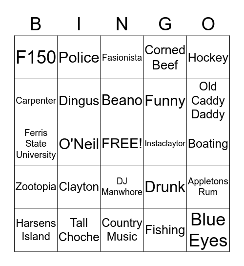 Clayton Bingo! Bingo Card