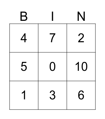 Number Bingo  Bingo Card