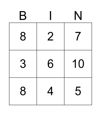 Number Bingo  Bingo Card