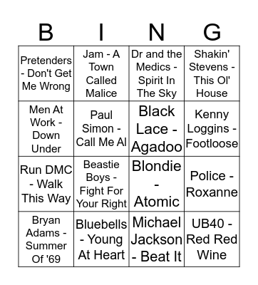 Musical Bingo Card