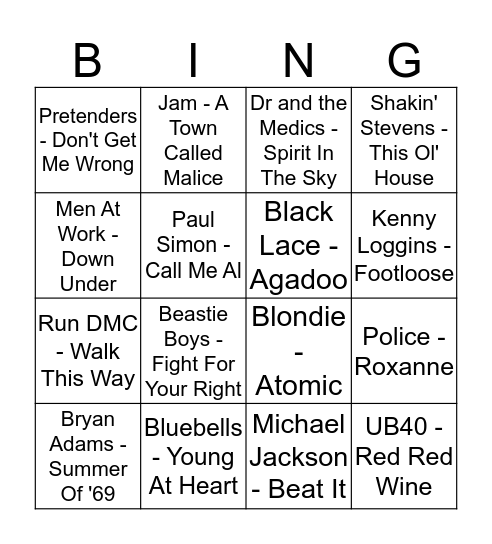 Musical Bingo Card
