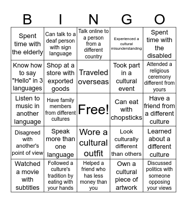 Diversity Bingo Card