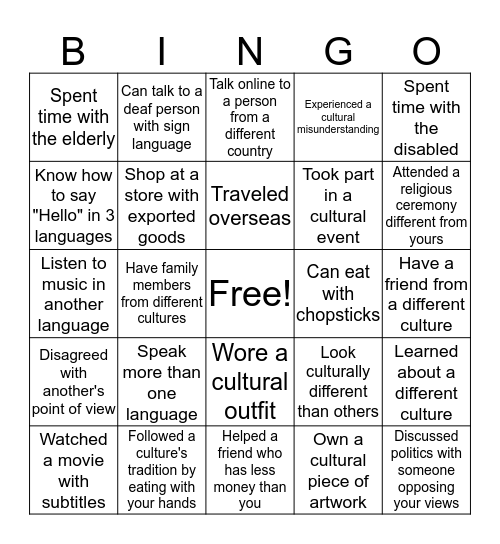 Diversity Bingo Card