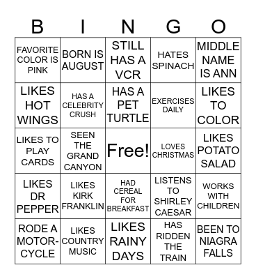 GETTING TO KNOW YOU Bingo Card