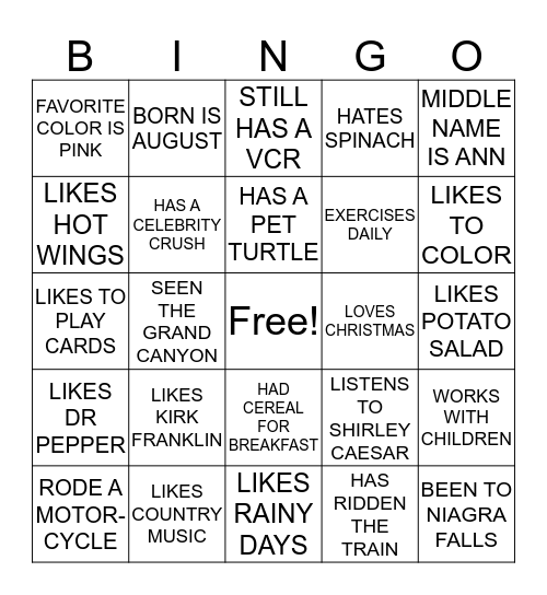 GETTING TO KNOW YOU Bingo Card