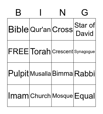 Christianity, Islam and Judaism Bingo Card