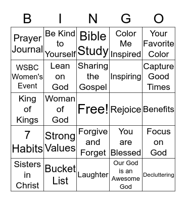Color Me Inspired - a Woman of God Bingo Card