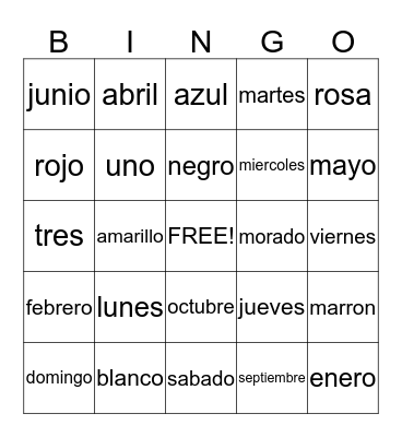 Spanish Bingo Card