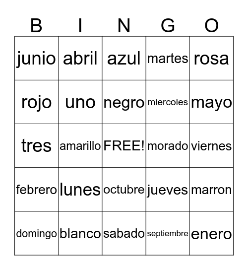 Spanish Bingo Card