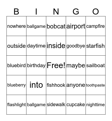 Compound Words Bingo Card