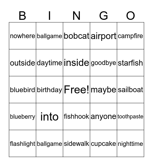 Compound Words Bingo Card