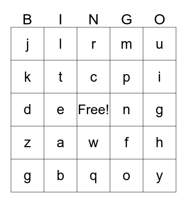 Alphabet Bingo Card
